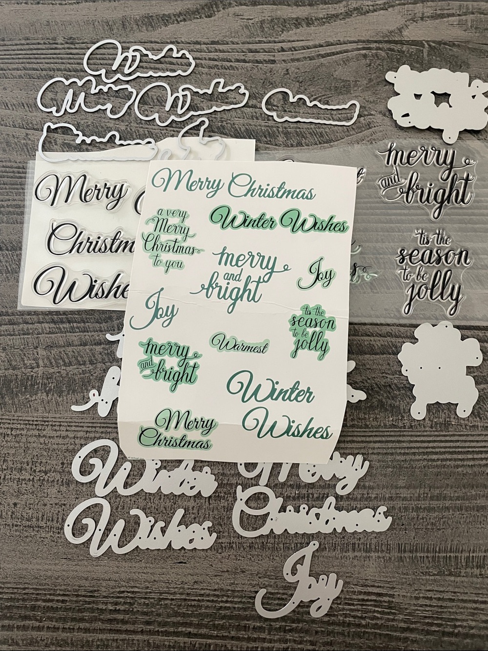 Set of shadow stamps and dies Christmas Greetings